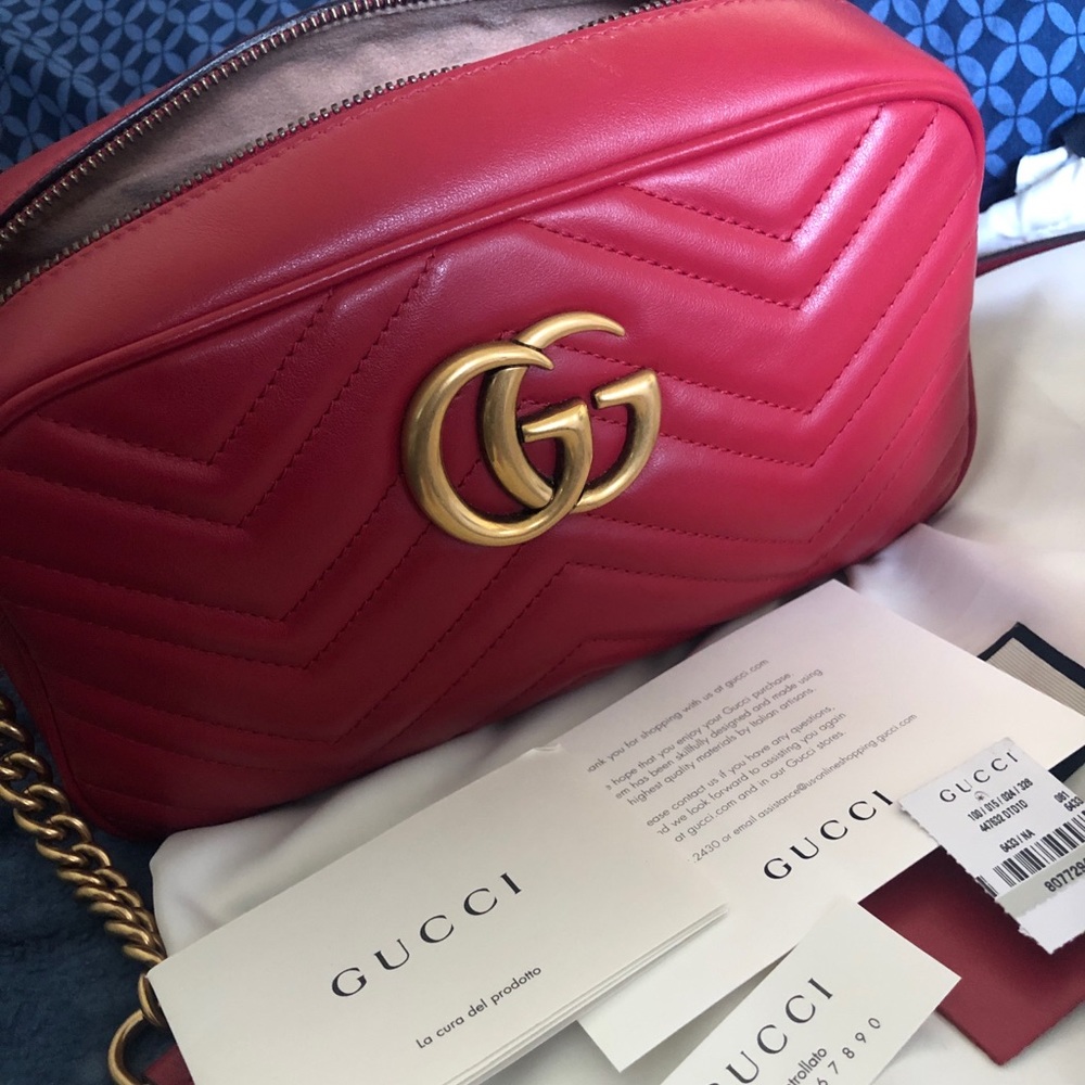 Gucci Marmont Hibiscus Red Camera Bag